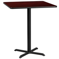Flash Furniture XU-MAHTB-3636-T3030B-GG 36" Square Mahogany Laminate Table Top with 30" Bar Height Table Base